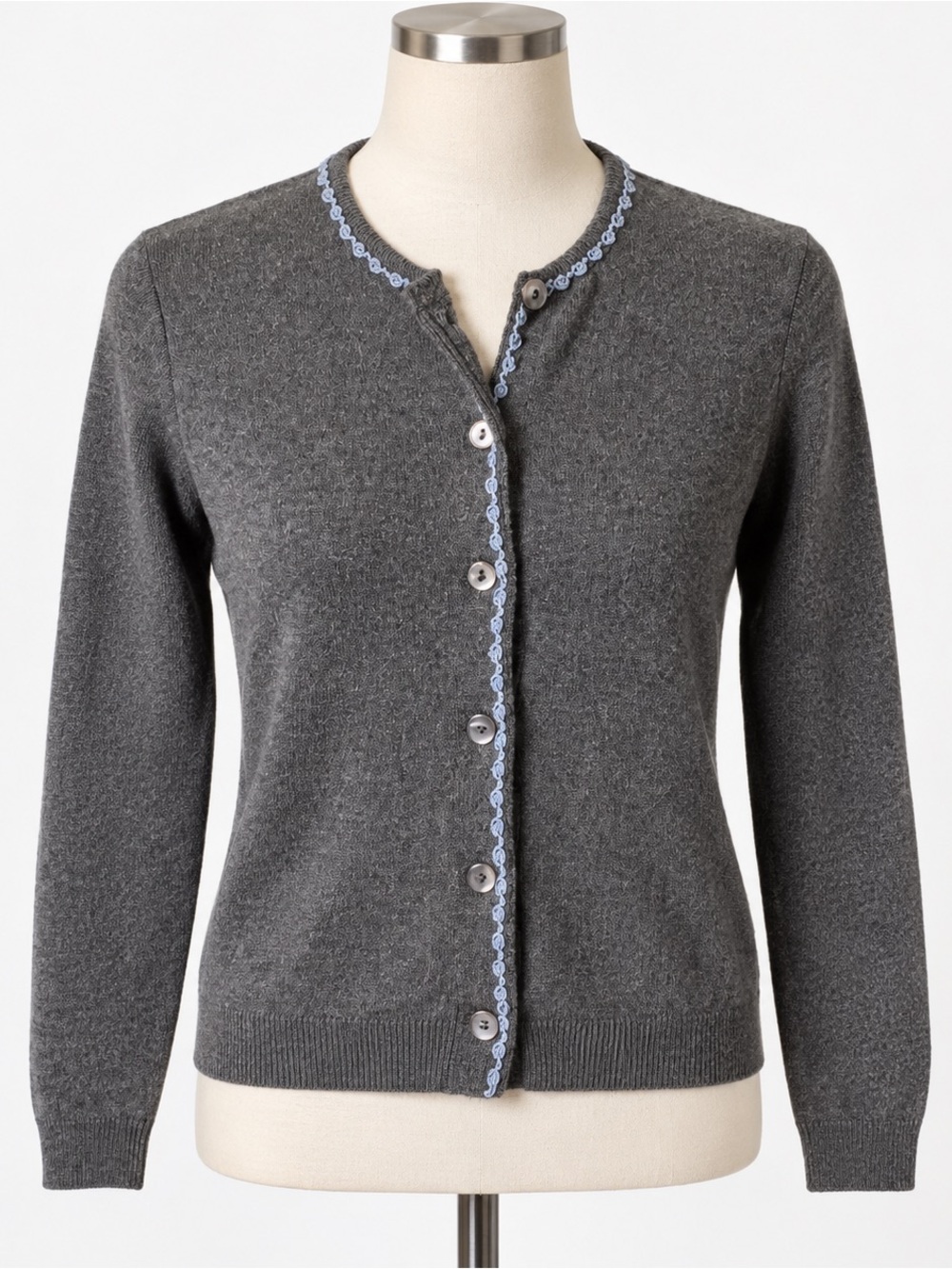 Knits Landing floral trim  stretch button cardigan sweater M
